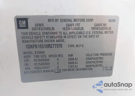 2008 Chevrolet Suburban Ltz from USA, damaged, VIN 1GNFK16318R277976